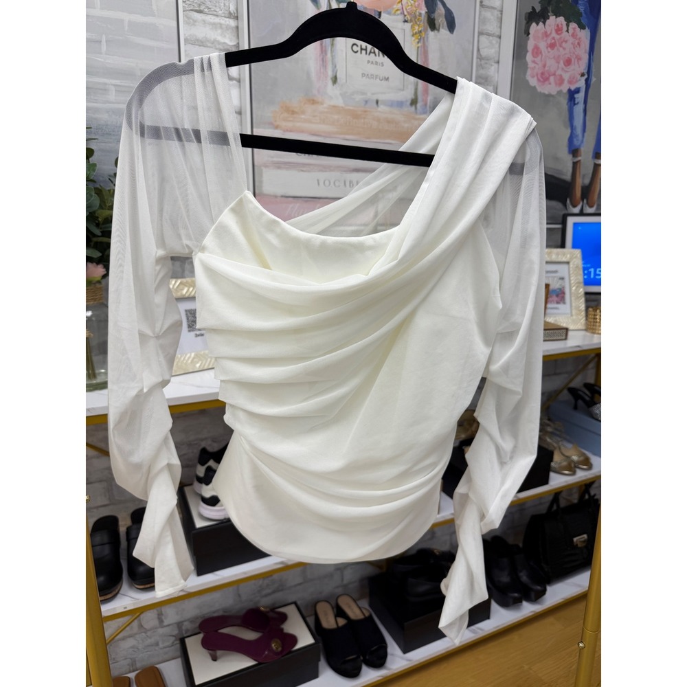 Marcella Monroe White One Shoulder Ruched Mesh Top Size M NWT - Picture 14 of 16